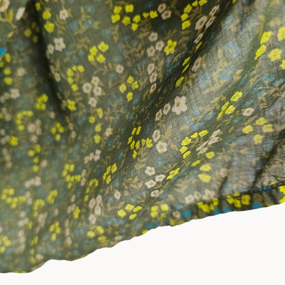 Dainty Floral Cottage Boho Cabincore Cold Shoulder Blouse Prana Green Yellow XL - Picture 9 of 10